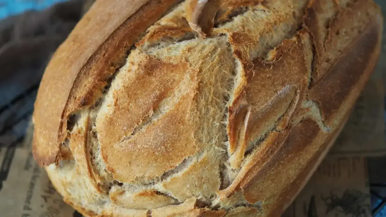 Ein knuspriges Kartoffelbrot, perfekt für Ihr nächstes Kartoffelbrot Rezept. Die Kruste ist goldbraun und die Einschnitte zeigen die weiche Krume.